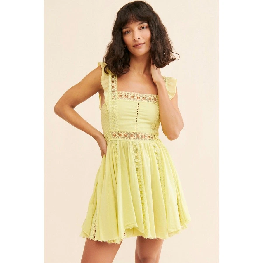 free people butter yellow dress Rendezvous Me Mini Womens Peplum Limonilla XL Free People Yellow Dresses for