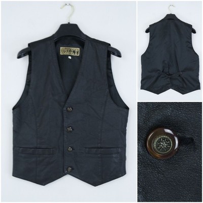Mens Leather Waistcoat Medium Size US 38 Black ROXY Formal Dress Vest