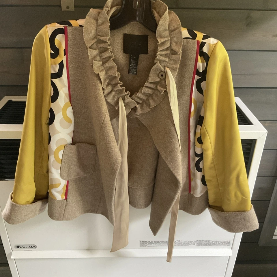 J. Chaqueta de tweed Crew Collection mezcla de algodón seda ribete en contraste 4 Foto 2 de 4