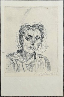 Ludwig Meidner woman from the village etching on vellum 1922 autographed