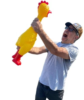 GIGGLE NOVELTIES 🐔 GIANT 27" Rubber Chicken – Biggest & Loudest Squeaky Toy – Hilarious Gag Gift