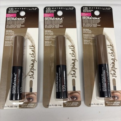 Lot 3!Maybelline Brow Drama Shaping Chalk Powder #120 Medium Brown. Sealed NEW