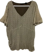 Attention Women's Top 3X Brown Geometric Nylon Puff Sleeve