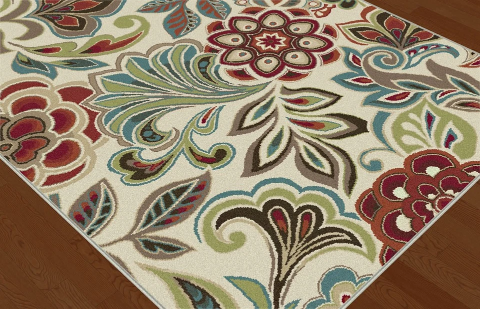 3 Piece Set Deco Ivory Transitional Flowers Paisley DCO1025 Runner Mat Area Rug - Image 2 of 2