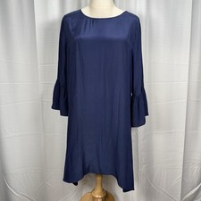 LaRoque Original Women’s 100% Silk Shift Dress One Size Navy Blue Ruffle Sleeve