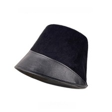 Lady Faux Suede Bucket Hat Japanese Casual PU Leather Brim Patchwork Cap Fashion