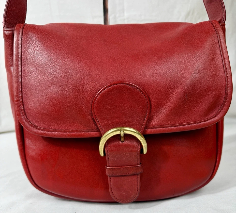 😎😎VTG 罕见 Coach 红色 LEGACY BEDFORD SADDLE 邮件翻盖 LTR 肩包 4164 — 第 4/4 张图片