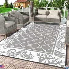 Vaukki 5'x8' Reversible Outdoor Rug - Lightweight Grey Plastic Mat for RV, Patio