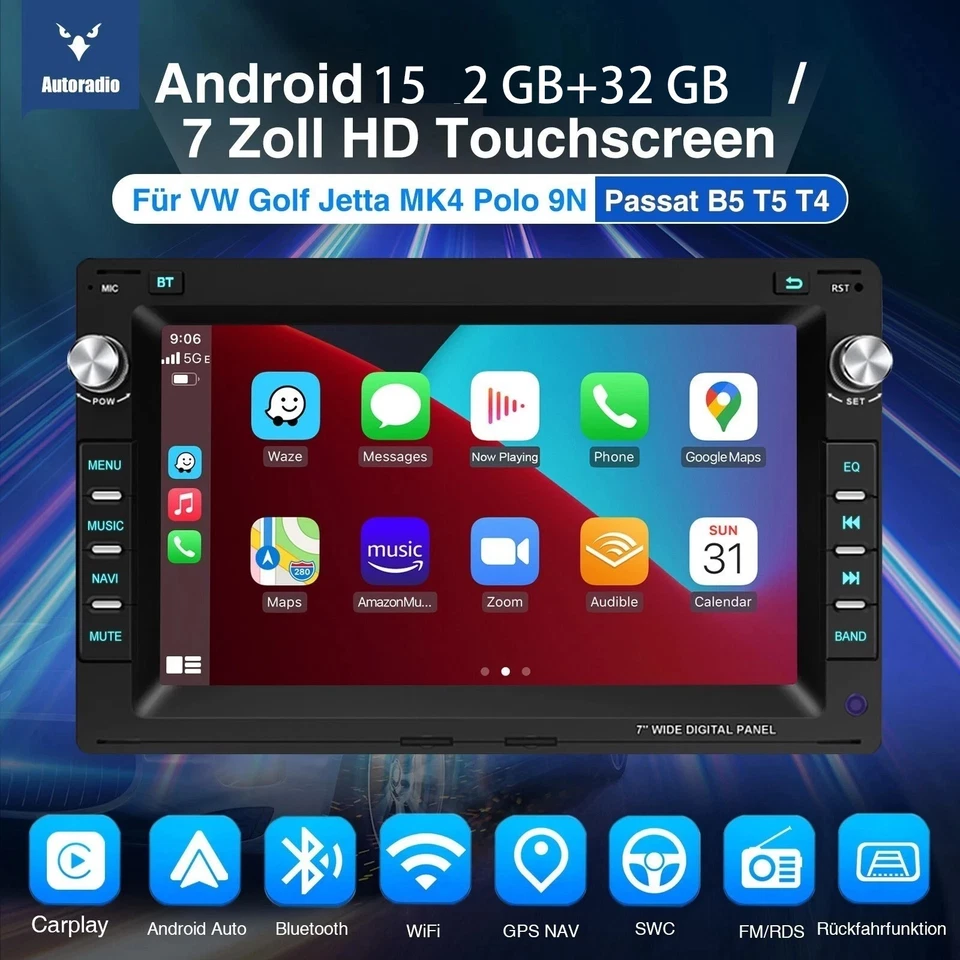 DAB+ Für VW Polo 9N Golf 4 Passat B5 T5 Android15 Autoradio Carplay GPS Navi RDS - Bild 2 von 4