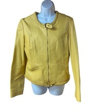 Cache Yellow Leather Jacket Braided Detail Zi...