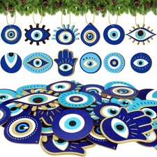 36 Pcs Evil Eye Ornaments Turkish Nazar Wooden Wall Hanging