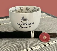 Ramen Noodle Stoneware Bowl “Hopeless Ramen-Tic” Novelty Gift Set W/ Chopsticks