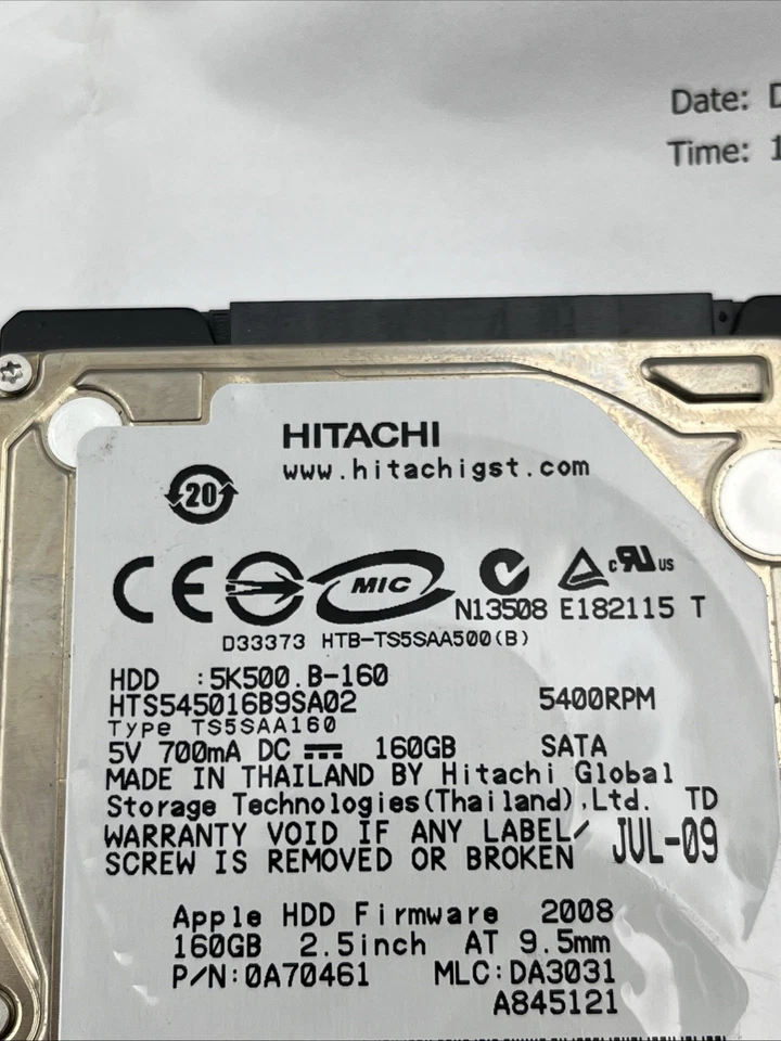  Hitachi HTS545016B9SA02 160GB,Internal,5400 RPM,6.35 cm (2.5") (0A70461) - Image 3 of 4