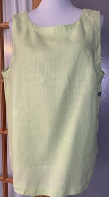 Vtg 90s David Dart 100% Linen Top 1X Keylime Side Button Sleeveless Casual City