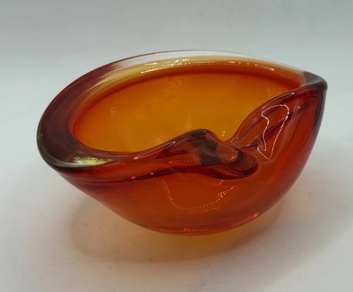 Vintage MCM Murano Sommerso Art Glass Red Ashtray Bowl Mid Century Estate Find