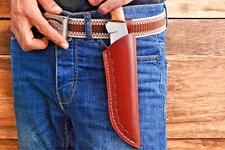 GENUINE LEATHER HAND CRAFTED BELT SHEATH HOLSTER FOR FIXED BLADE KNIFE 1303