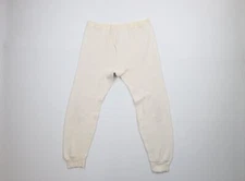 Vtg 70s Streetwear Mens Large Thermal Waffle Knit Cuffed Joggers Pants Cream USA