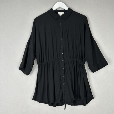 l space pacifica shirt dress L Space Womens Top Extra Small Black Pacifica Tunic Button Front Shirt  Cover-Up