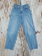 Vintage 1980s GITANO High Waisted Striped Blue Jeans 9 10 Pleated Double Button