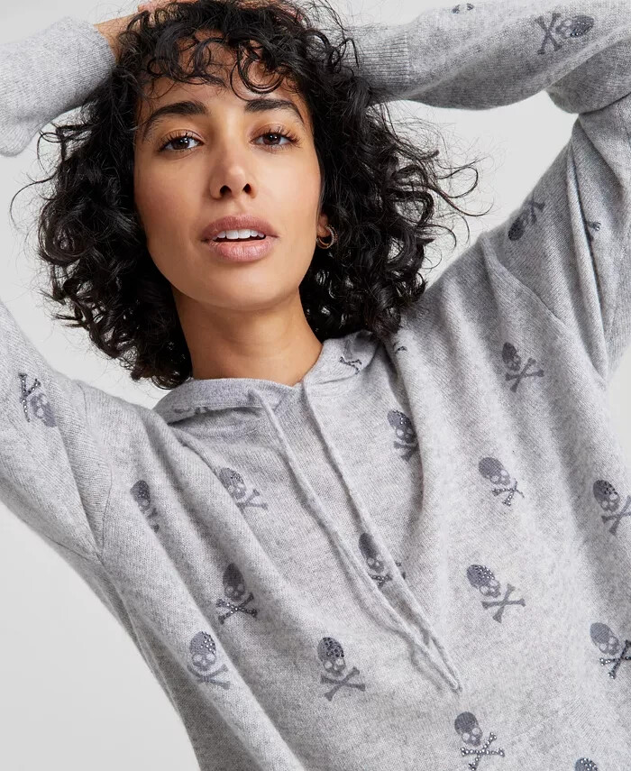 Charter Club] Women's Embellished Long-Sleeve Hooded 100% Cashmere
