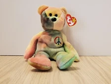 Retired Original 1996  Ty Beanie Babies: Peace Bear P.E. Pellets