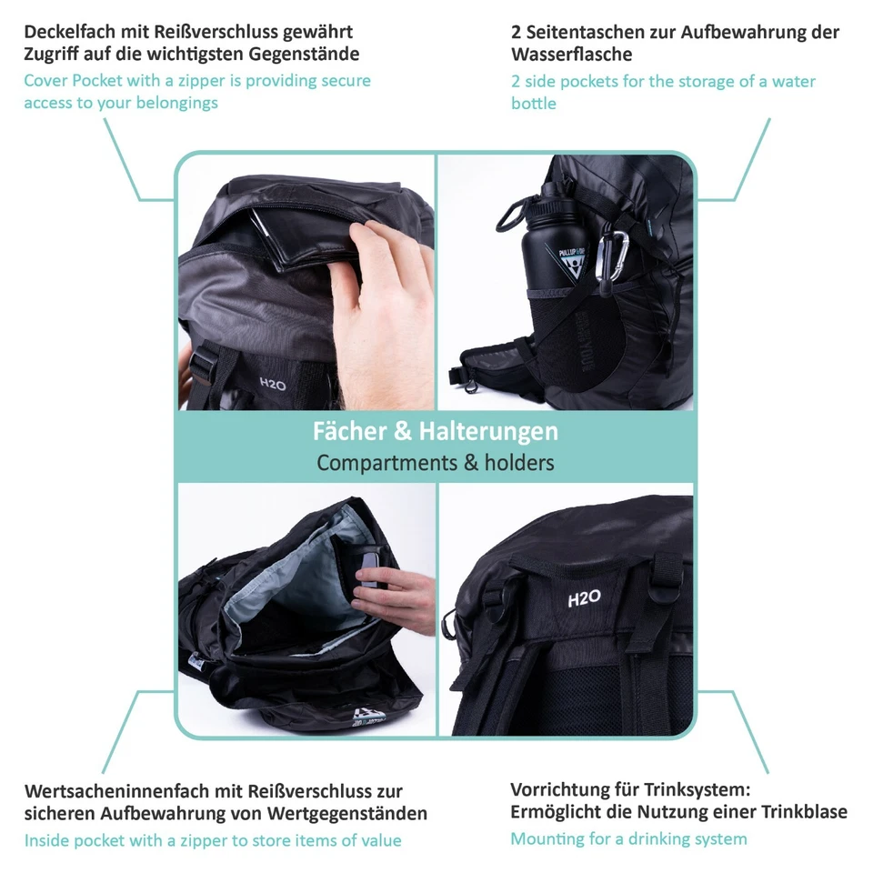 Wasserabweisender Sportrucksack 35L ultraleicht für Sport, Alltag und Freizeit - Bild 4 von 4