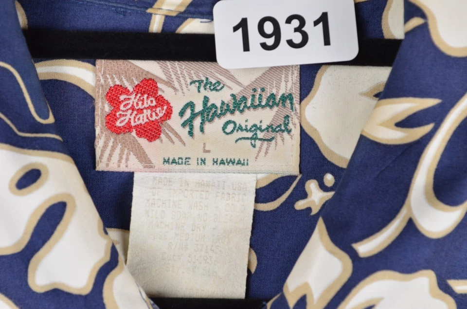 Винтажная гавайская рубашка Hilo Hattie мужская большая синий гибискус сделано в США - Изображение 2 из 4