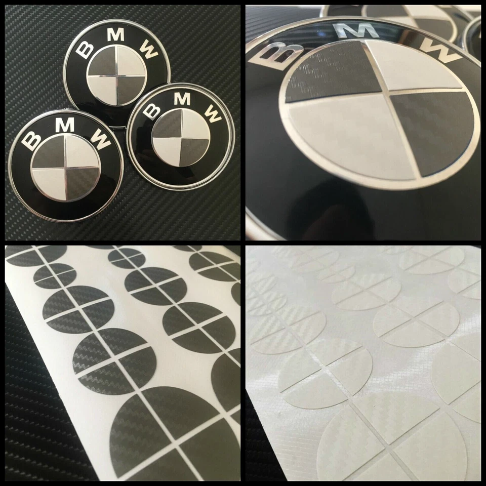 Pegatina de fibra de carbono gris plata para emblemas BMW calcomanía vinilo insignia redondeada Foto 3 de 4