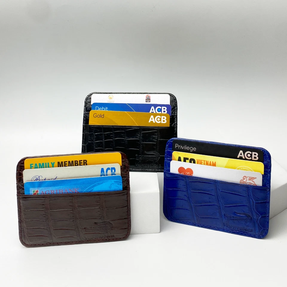 Cartera minimalista plegable con tarjetero de cuero de avestruz de cocodrilo genuino Foto 2 de 3