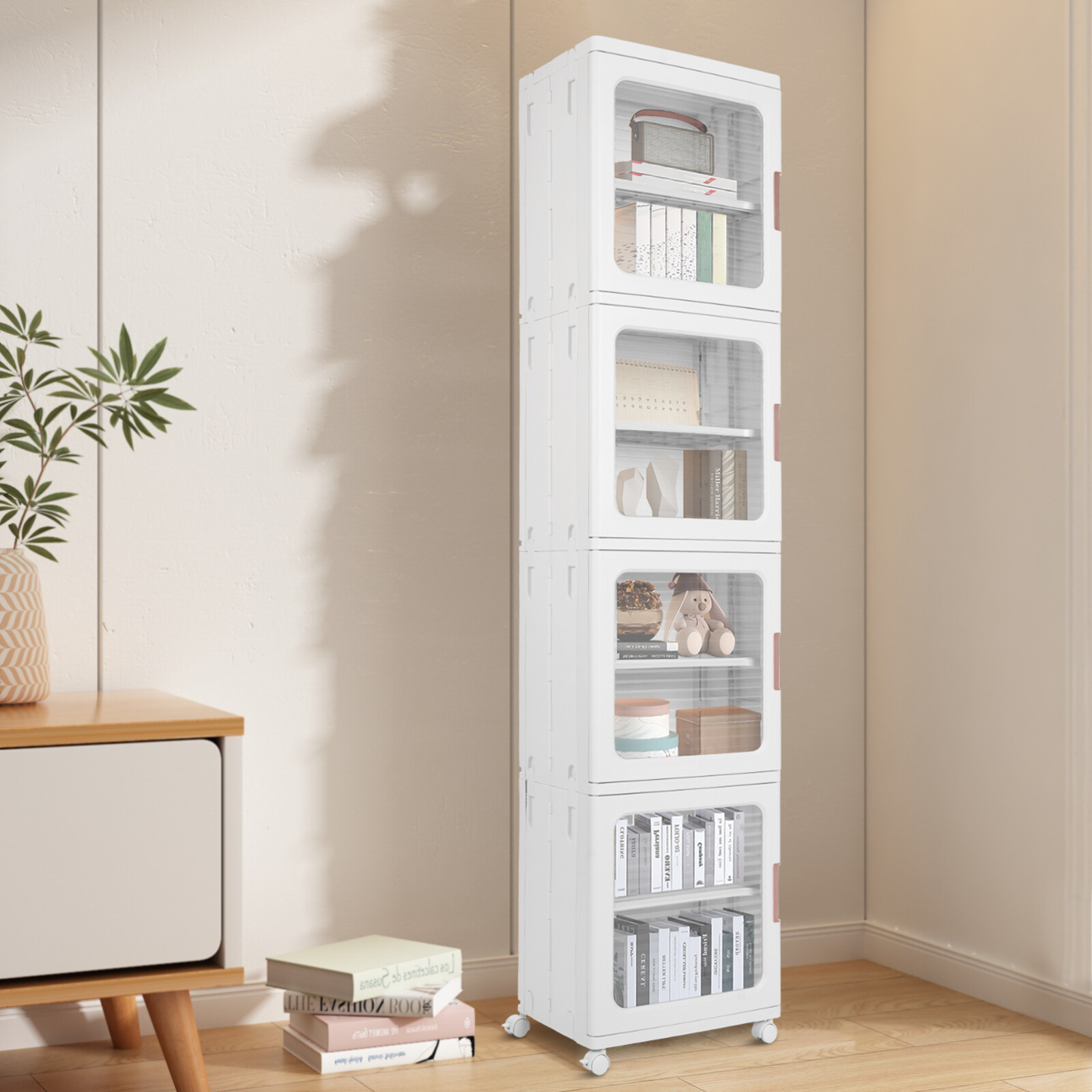 White Foldable Plastic Storage Cabinet Foldable And Movable Storage Box