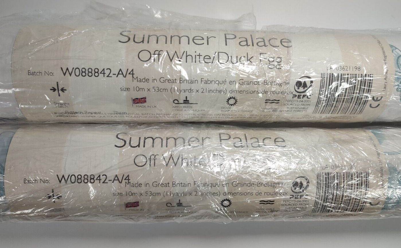2x Laura Ashley Summer Palace Wallpaper Off White/Duck Egg Batch W088842A/4 eBay