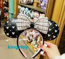 Autentico Cerchietto Orecchio Minnie Mouse Tweed Nero Disney Park Disneyland