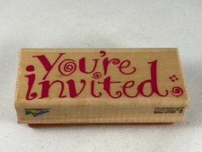 Text Block "You're Invited" Invitation Wood Backed Rubber Stamp