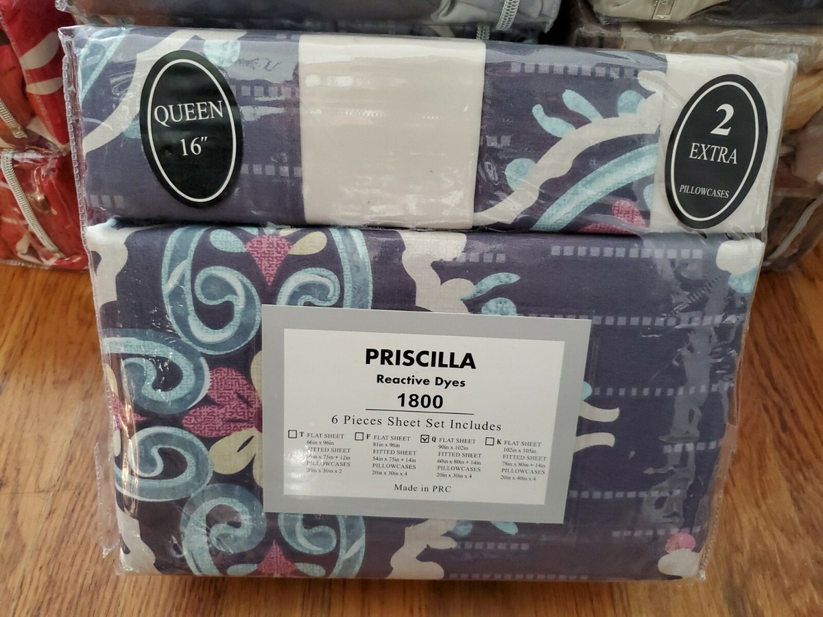 Parure De Draps Priscilla King Size – 1800 Fils, 2 Taies – Coton Teinture Réactive Multicolore