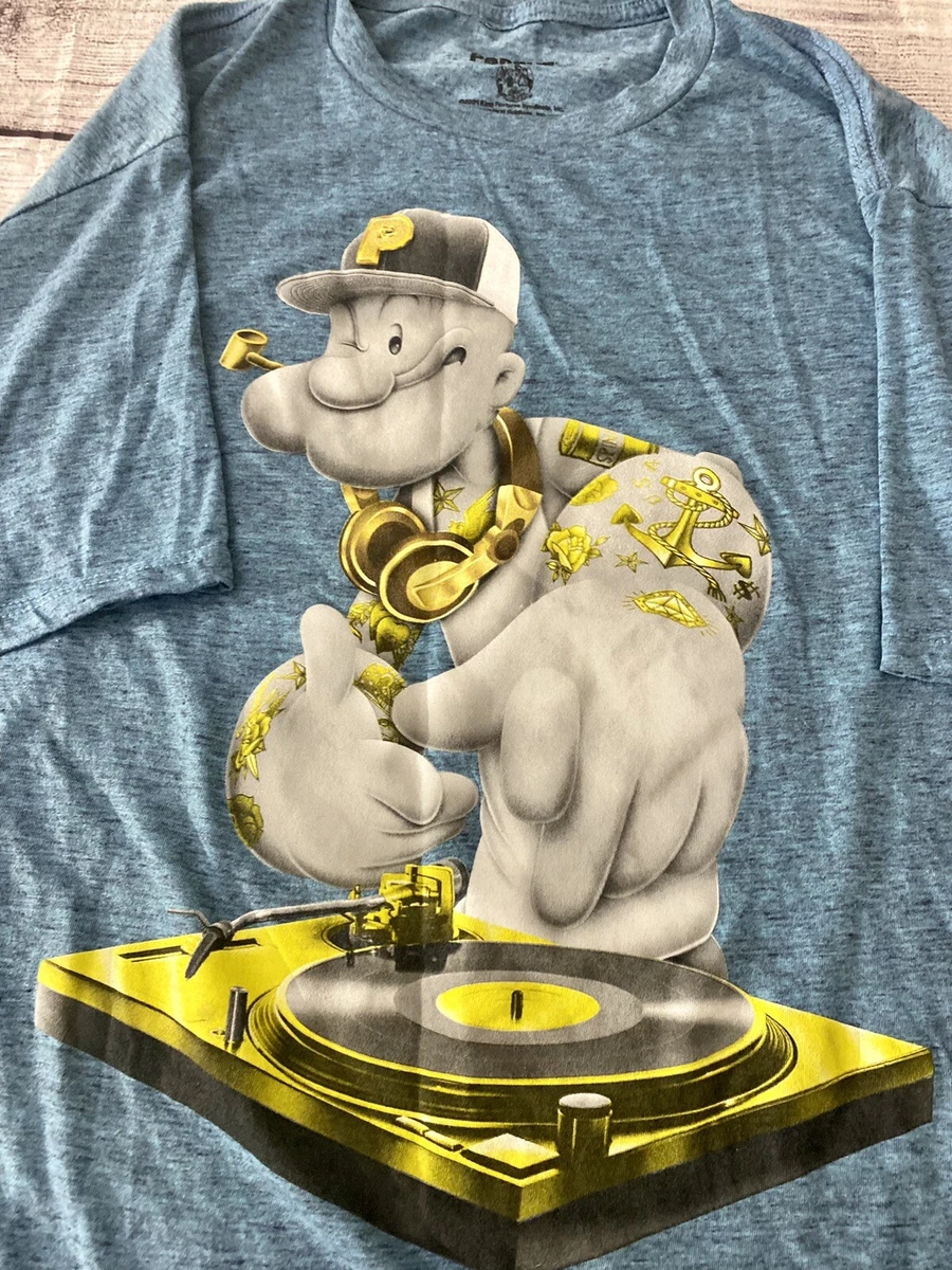 T shirt graphique Popeye The Sailor Man DJ pour homme XL dessin anim bleu