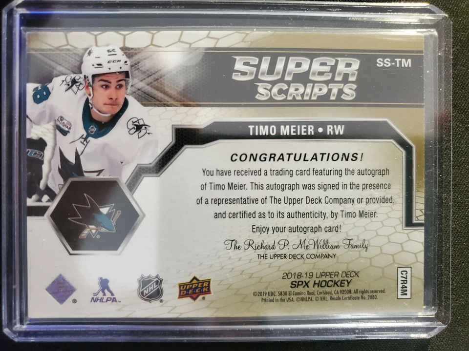 Timo Meier 2018-19 SPx Super Scripts Autograph - Image 2 of 2