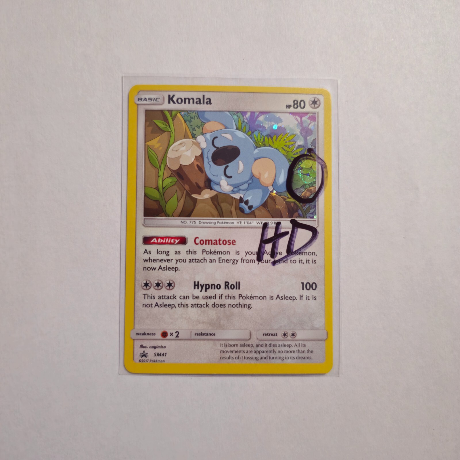 Tarjeta Pokémon HD SWIRL Komala SM41 Cosmos Holo Rara Sol y Luna - Casi Nueva