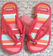 Gymboree Girls Tropical Garden Striped Cloth Flip Flops Shoes Coral Blue NWT New