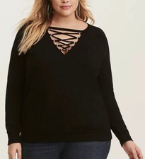 New TORRID Black Lace Up Sweatshirt top PLUS SIZE 2