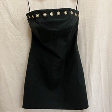 VERSUS Gianni Versace Black Mini Dress Vintage Medusa Rhinestone Gold XS 0