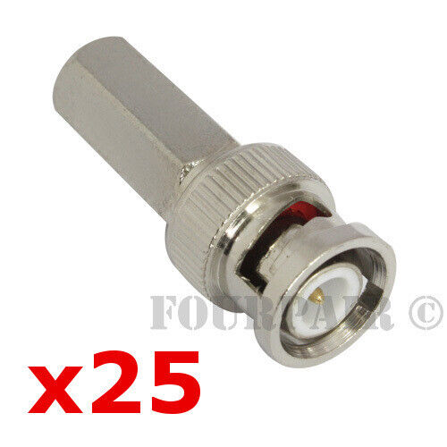 25 Pack Lot BNC Male Twist-On Connector End for RG59 Coax Cable