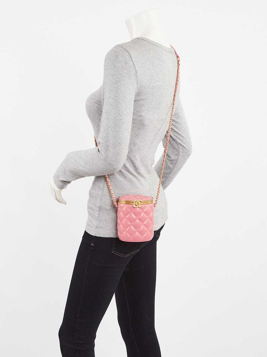 Chanel Pink Quilted Lambskin Leather CC Small Vanity Crown