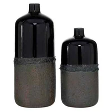 Litton Lane Decorative Vase Black Metal Stoneware Rustic Design (Set of 2)