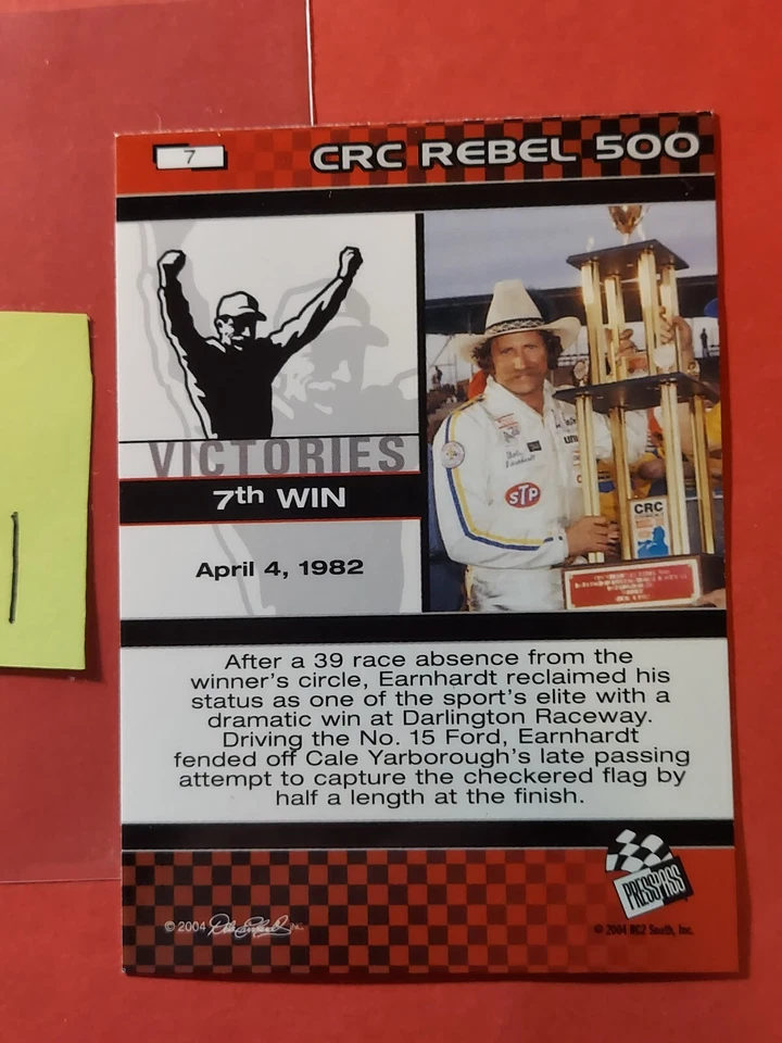 2004 Press Pass Dale Earnhardt The Legacy Victories #7 Dale Earnhardt, cd1 - Image 2 of 2