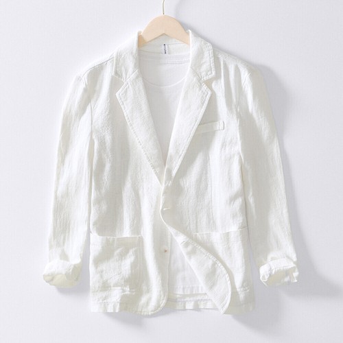 2025 Men Casual Suit Jacket Formal Business Cotton Linen Blazer Button Slim Fit! - Picture 10 of 30
