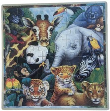 Jungle Friends Jigsaw Puzzle Animal Kids Wood 48 Pcs Masterpiece Fun Facts Board