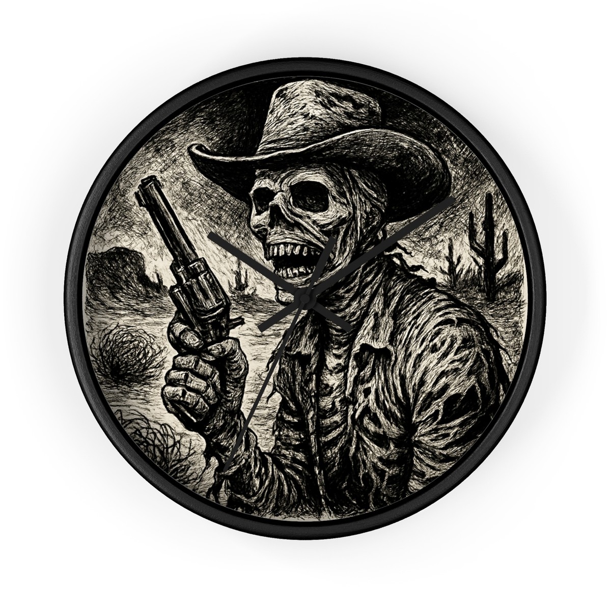 NEW Home Decor Wall Clock Mummified Cowboy Desert Horror Ink Art
