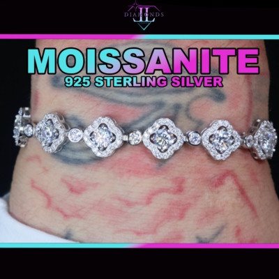 Moissanite Clover Bracelet, Moissanite Bracelet, Clover Bracelet, Iced Jewelry