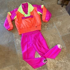 Vtg FERA Vibrant Neon Colors 2-Piece Ski Set Top Pants Size 8-Fits Very Small