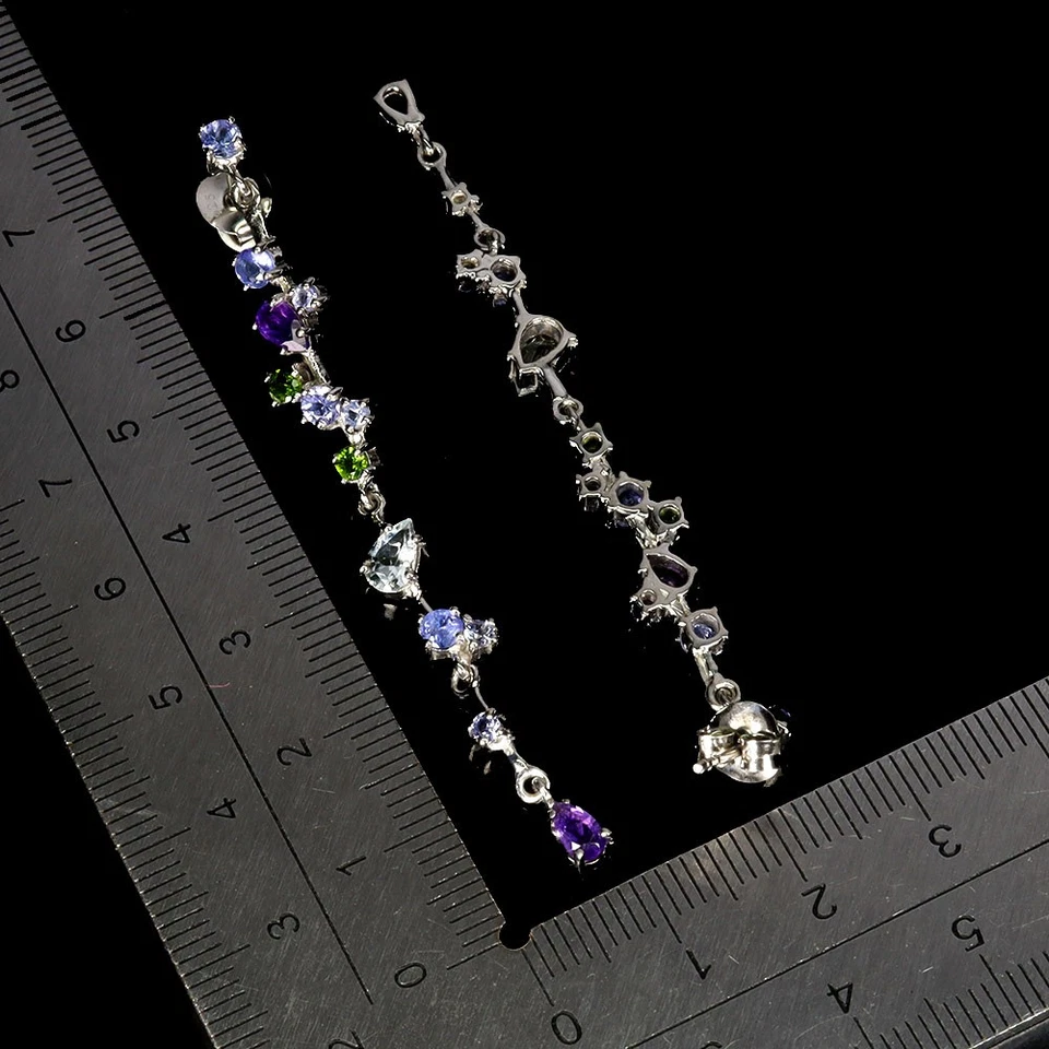 Pendientes de plata de ley 925 pera aguamarina 6x4 mm joyas de piedras preciosas de tanzanita Foto 3 de 4
